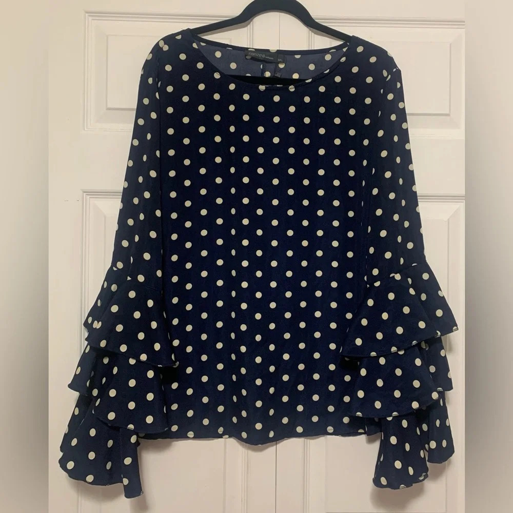 5XL Zanzea Women's Plus Blouses Dot Print Flared Sleeve Chiffon Blouse.